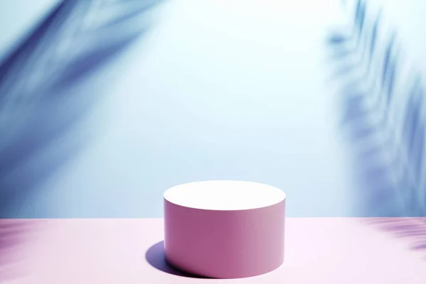 Mavi dairesel ürün Pembe ve mavi arka plan önünde stand