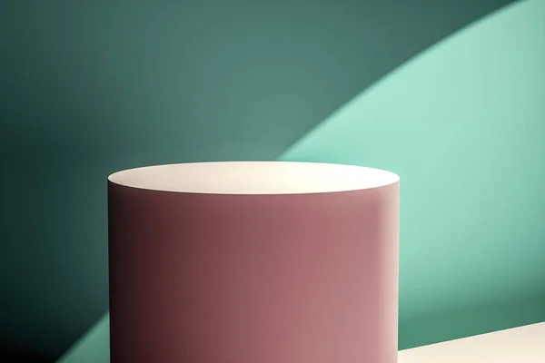 Layout criativo feito de pódio circular rosa contra um gr pastel — Fotografia de Stock