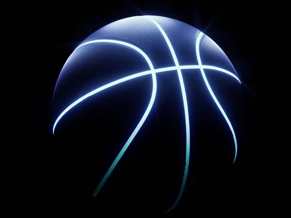 3D Renderização de basquete neon futurista sentado na escuridão — Fotografia de Stock