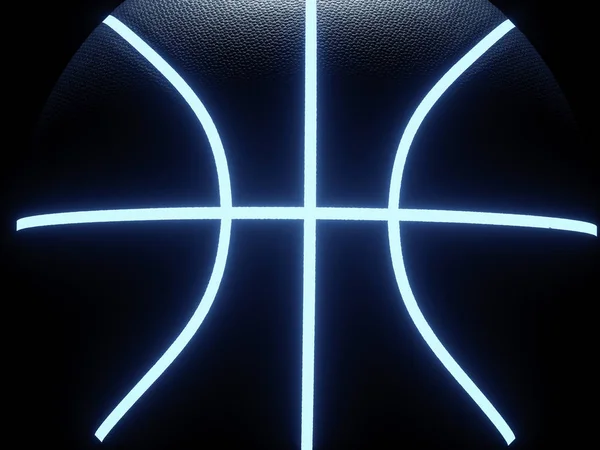 3D futuristik Neon basketbol karanlıkta oturan Rendering — Stok fotoğraf