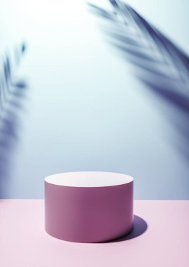 Mavi dairesel ürün Pembe ve mavi arka plan önünde stand