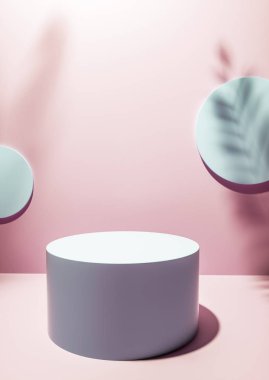 Pastel pembe stüdyo arka planda dairesel podyum