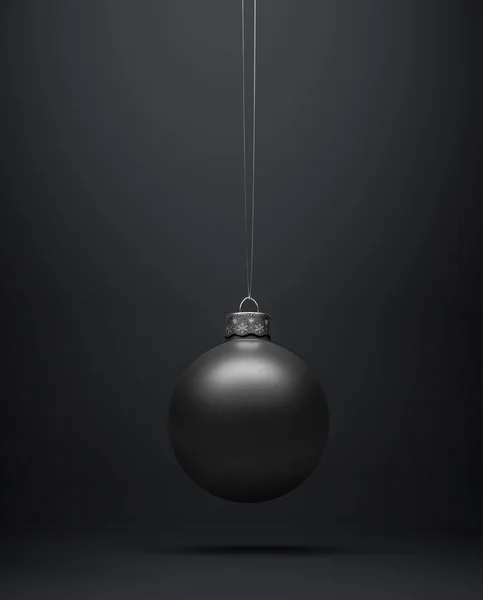 검은 배를 중심으로 매끈 한 검은 크리스마스 공 이매달려 있다 — 스톡 사진