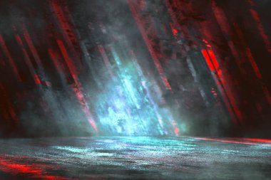 Futuristik oyun geçmişi ya da ürün tanıtımı. Dijital ya da Siber Yüzey. Neon çizgili ışıklar ve geometrik desen.