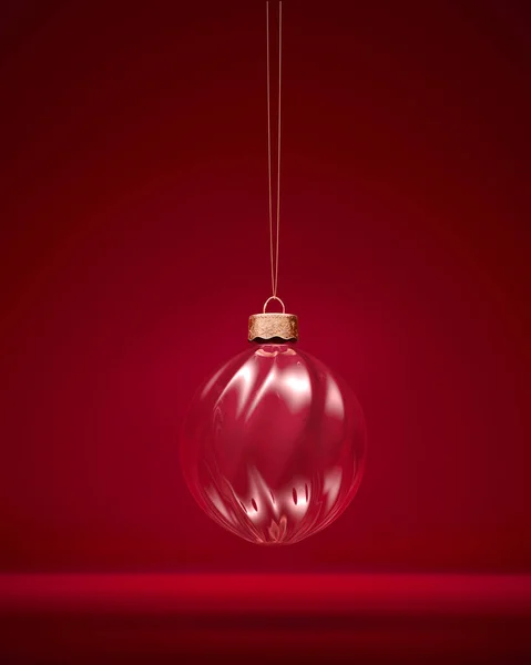 Transparant Glanzend Glas Kerstbal Met Lichtreflectie Twisted Geribbelde Ornament Opknoping — Stockfoto