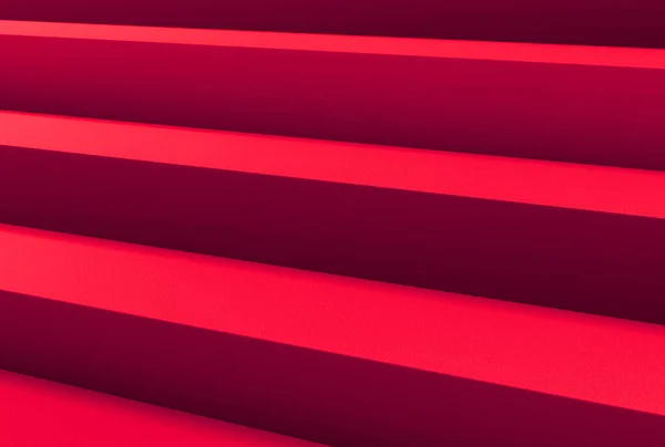 Closeup of several red stairs. 3D shaded, illuminated from top. Geometric lines. Perspective view.