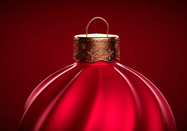 Rode Matte Kerstbal Met Gedraaide Strepen Patroon Closeup Van Kerstmis — Stockfoto