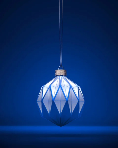 Royal Blauw Wit Kleurencombinatie Kerstbal Met Modern Geometrisch Patroon Kerstversiering — Stockfoto