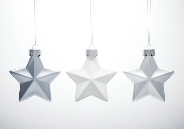 Schwarz Weiß Bild Von Drei Matten Fünf Punkt Sterne Weihnachtsschmuck — Stockfoto
