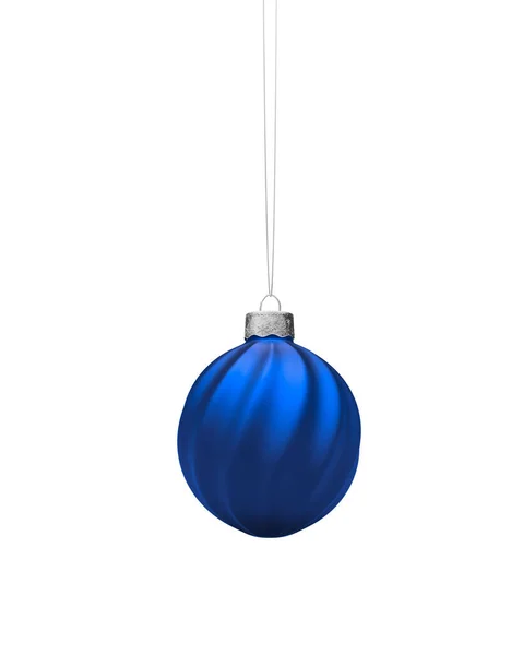 Pendurado Matt Royal Azul Natal Bugiganga Com Costelas Torcidas Isolado — Fotografia de Stock