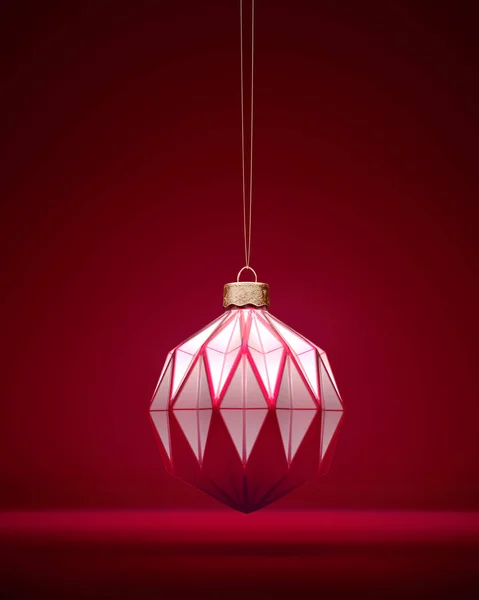 Rood Wit Kleurencombinatie Kerstbal Met Modern Geometrisch Patroon Kerstversiering Feestelijk — Stockfoto