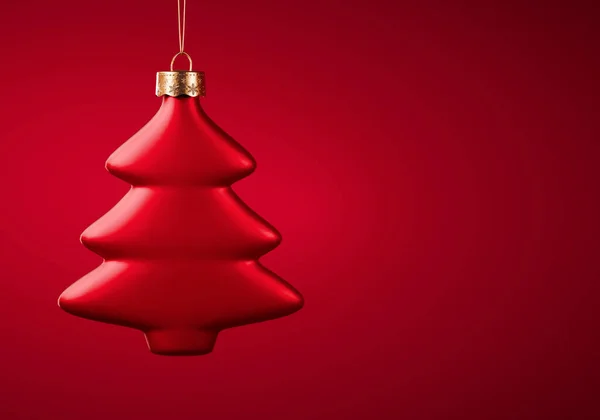 Rote Weihnachtskugeln Baumförmige Kugeln Hängen Schnüren Vor Weinrotem Hintergrund Weihnachtsdekoration — Stockfoto