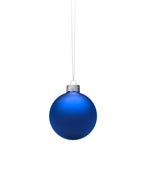 Ballon Noël Rond Bleu Royal Mat Suspendu Une Ficelle Isolée — Photo