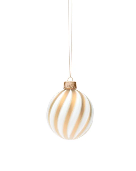 Pallone Natale Intrecciato Spirale Oro Bianco Ornamento Appeso Filo Oro — Foto Stock