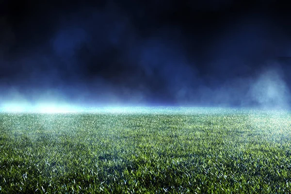 Night Low View Maintained Lawn Football Stadium Beams Light Showing — Stock Photo, Image