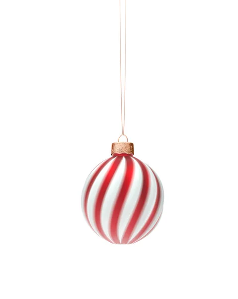 Red White Spiral Twisted Christmas Bauble Hanging String Isolated White — Stock Photo, Image