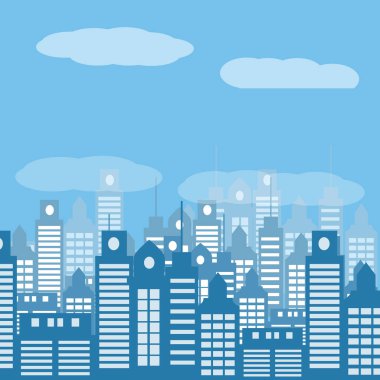 Kentsel arka plan mavi tonlarda düz stil. Vektör