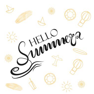 El yazısı kaligrafi yazı Merhaba yaz. vektör çizim