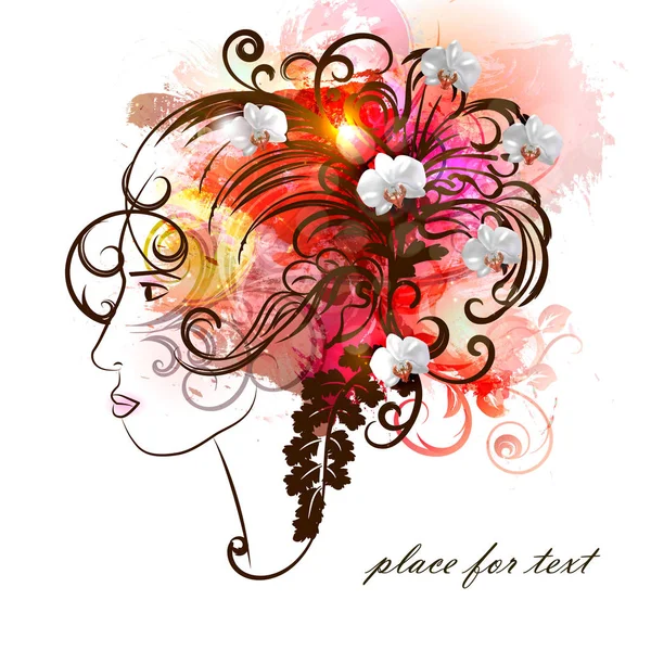 彼女の髪に花を持つ抽象的な少女 ベクトル — ストックベクタ