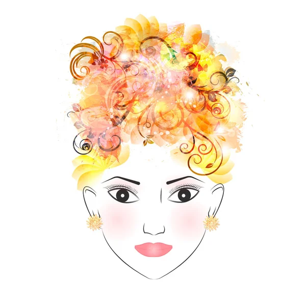 彼女の髪に花を持つ抽象的な少女 ベクトル — ストックベクタ