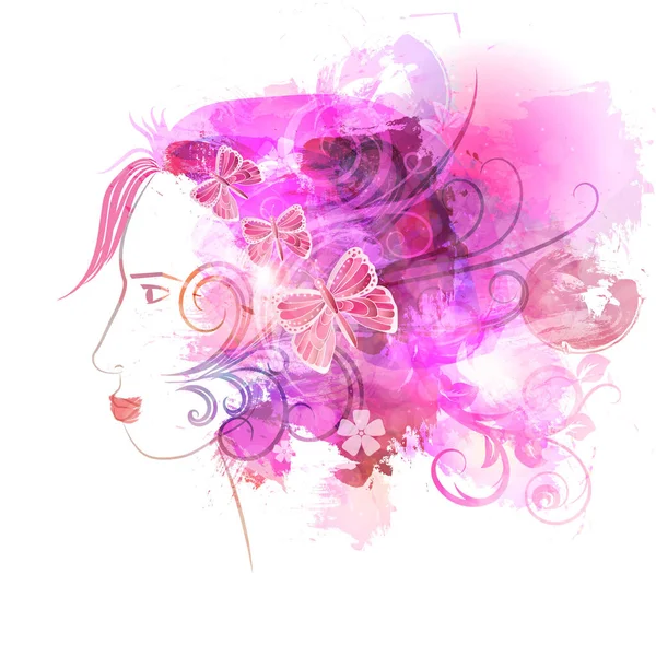 Abstract Girl Flowers Her Hair Vector — Stock Vector