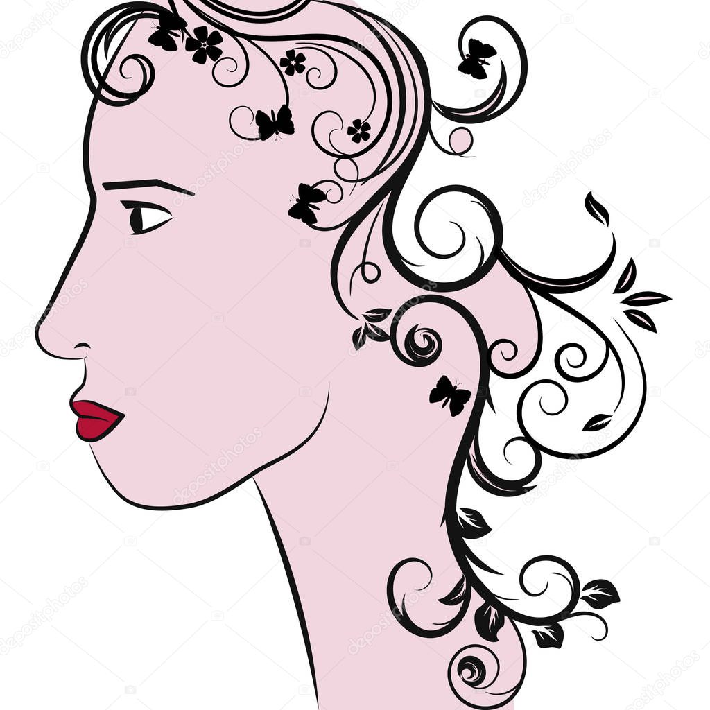 abstract girl with flowers in her hair. vector