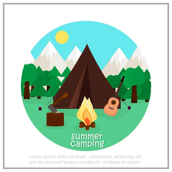 Background for summer camp, nature tourism, camping design concept. Vector