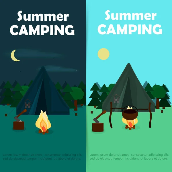 Tło Dla Obozu Natura Turystyki Letniej Camping Koncepcji Projektu Wektor — Wektor stockowy
