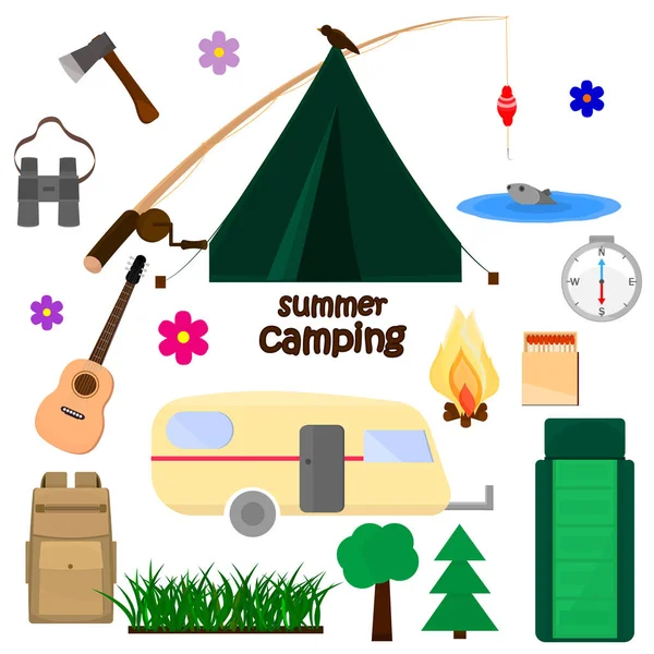 Background for summer camp, nature tourism, camping design concept. Vector