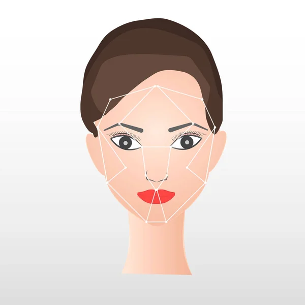 Identificación Facial Escaneo Facial Mujer Ilustración Vectorial — Vector de stock