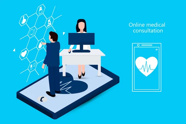 Mann Telefoniert Mit Einem Arzt Digitale Gesundheitskonzepte Medizinische Versorgung Online — Stockvektor
