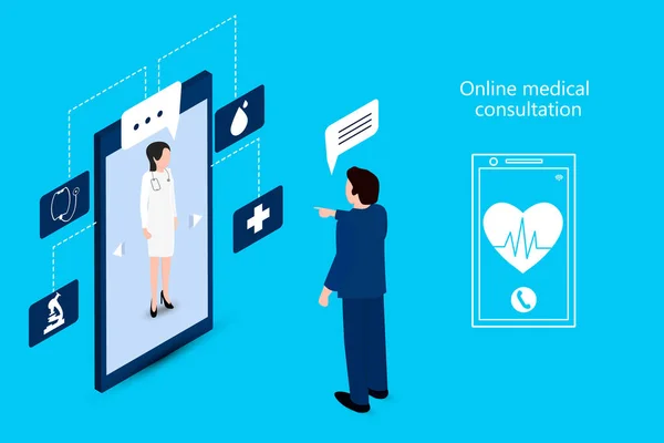 Mann Telefoniert Mit Einem Arzt Digitale Gesundheitskonzepte Medizinische Versorgung Online — Stockvektor
