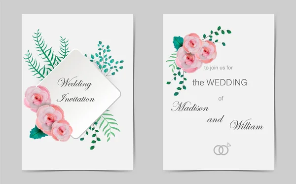 Hochzeitseinladung Aquarell Florale Komposition Vektor — Stockvektor