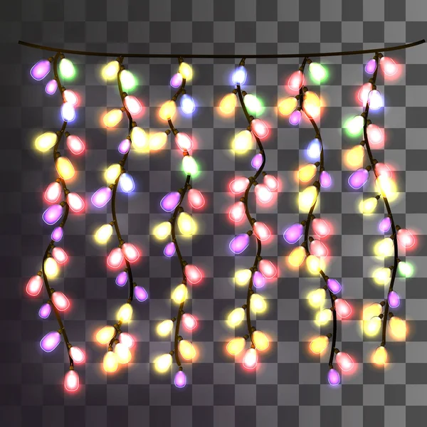 Garlands Festive Decorations Glowing Christmas Lights Isolated Transparent Background Vector — Stock Vector