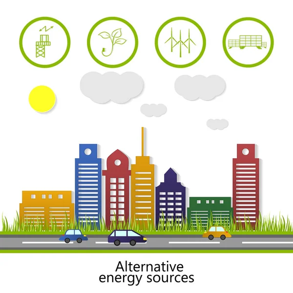 Ecological Concept Renewable Energy Alternative Energy Sources Vector — Stock Vector