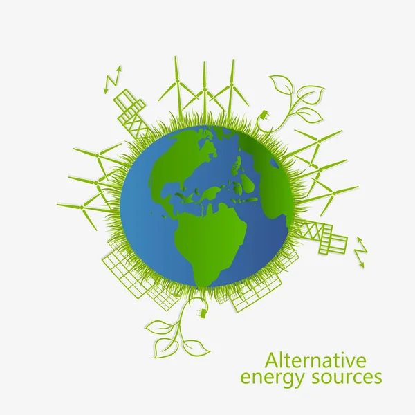 Ecological Concept Renewable Energy Alternative Energy Sources Vector — Stock Vector