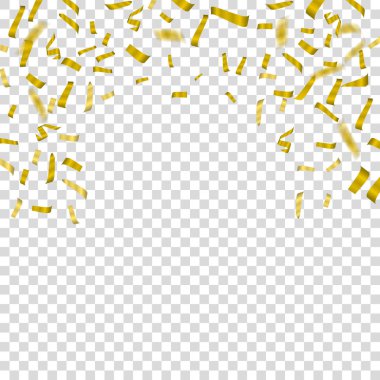 Altın konfeti şeffaf bir arka plan üzerinde izole. Vektör çizim