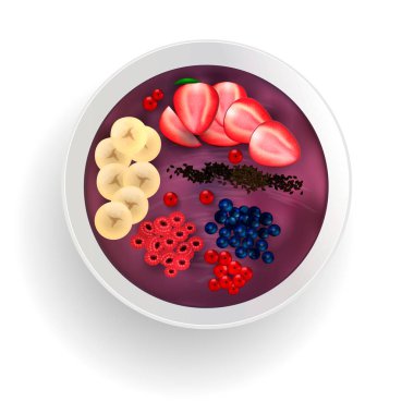 sağlıklı gıdalar, acai kase. Vektör çizim.