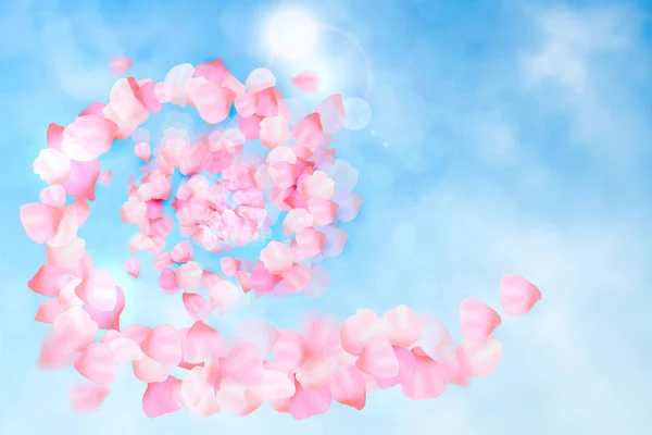 Fleur Cerisier Rose Avec Des Feuilles Tombantes Sur Fond Bleu — Image vectorielle