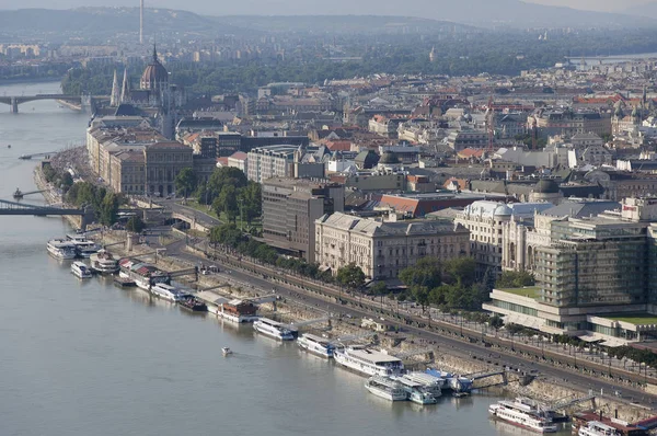 The view of the central part of Budapest and Danube river at sunny summer day