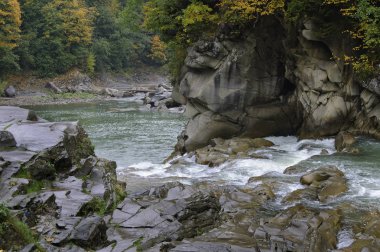 Prut Nehri ve Karpat Dağları'nda onun rapids adlı yağmurlu sonbahar günü