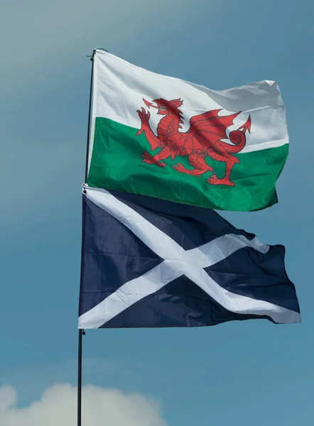 Welsh Scottish Flags Together — Stock Photo, Image