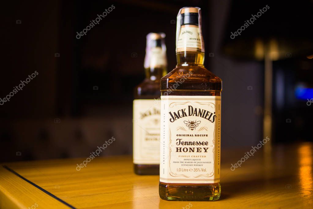 Kiev, Ukraine- June 16, 2018. Photo of a bottle of Jack Daniels. that is the highest selling American whiskey in the world.