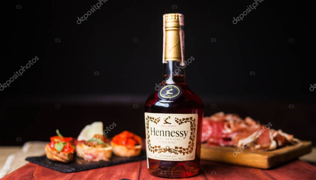 Kiev,Ukraine - SEPT., 2018: Bottle of Hennessy, a brand of famous cognac from Cognac, France
