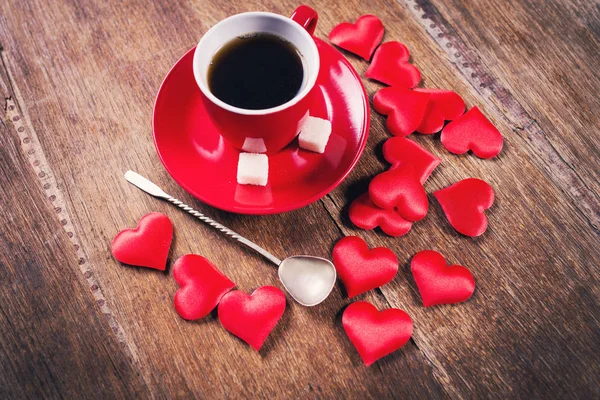 Desayuno Por Mañana Para San Valentín Una Taza Café Corazones —  Fotos de Stock