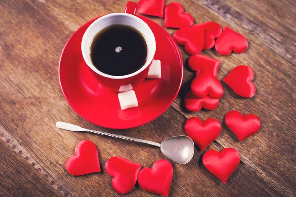 Desayuno Por Mañana Para San Valentín Una Taza Café Corazones —  Fotos de Stock