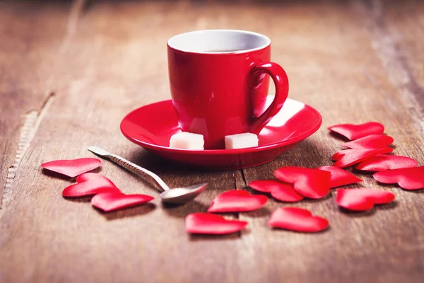 Desayuno Por Mañana Para San Valentín Una Taza Café Corazones —  Fotos de Stock