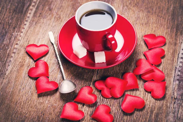 Desayuno Por Mañana Para San Valentín Una Taza Café Corazones —  Fotos de Stock