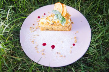 bir pasta tabak taze yeşil nane ile dışarıda