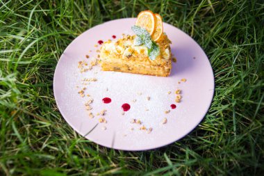 bir pasta tabak taze yeşil nane ile dışarıda